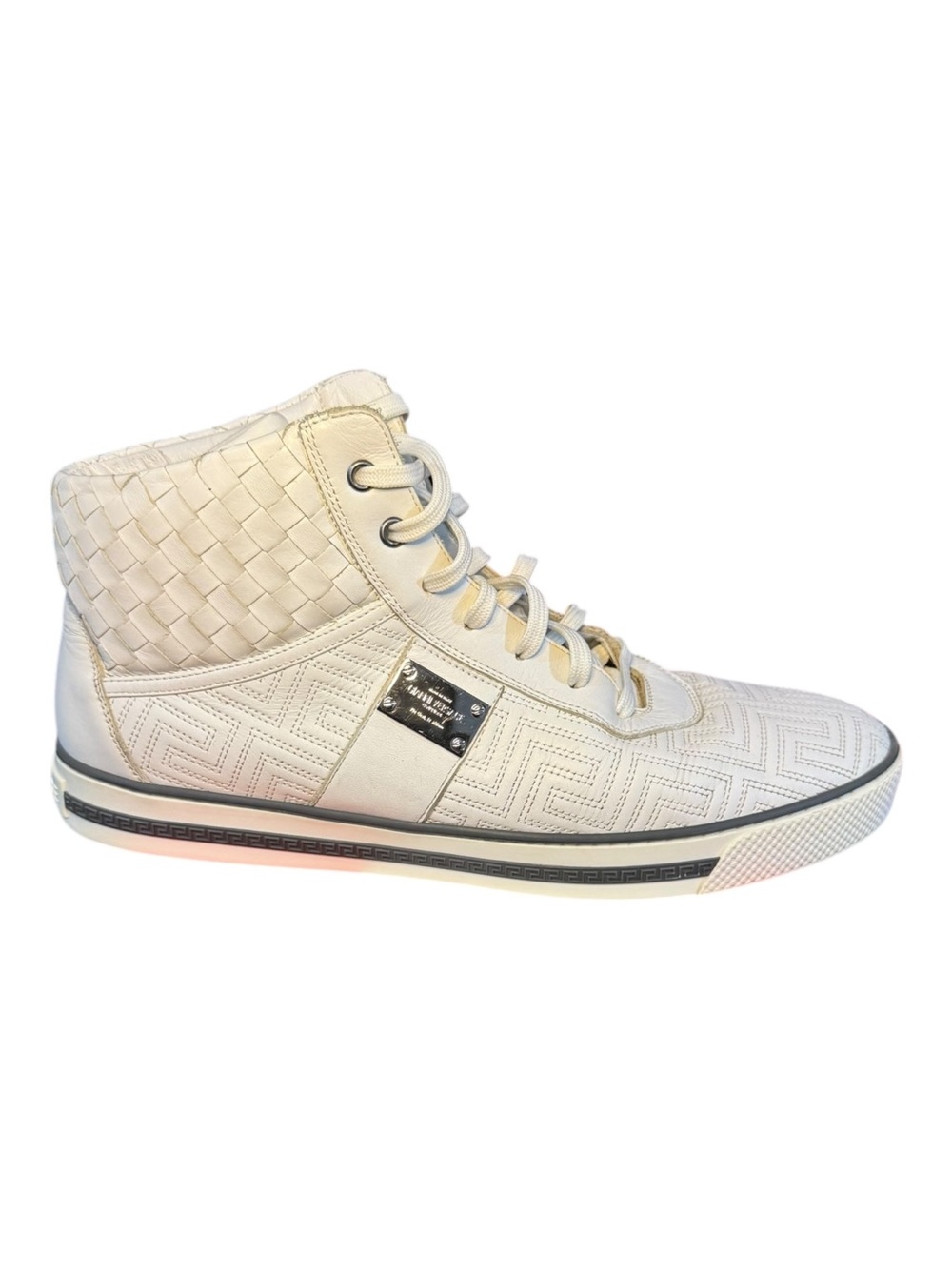 Versace White High-Top Woven Panel Sneaker